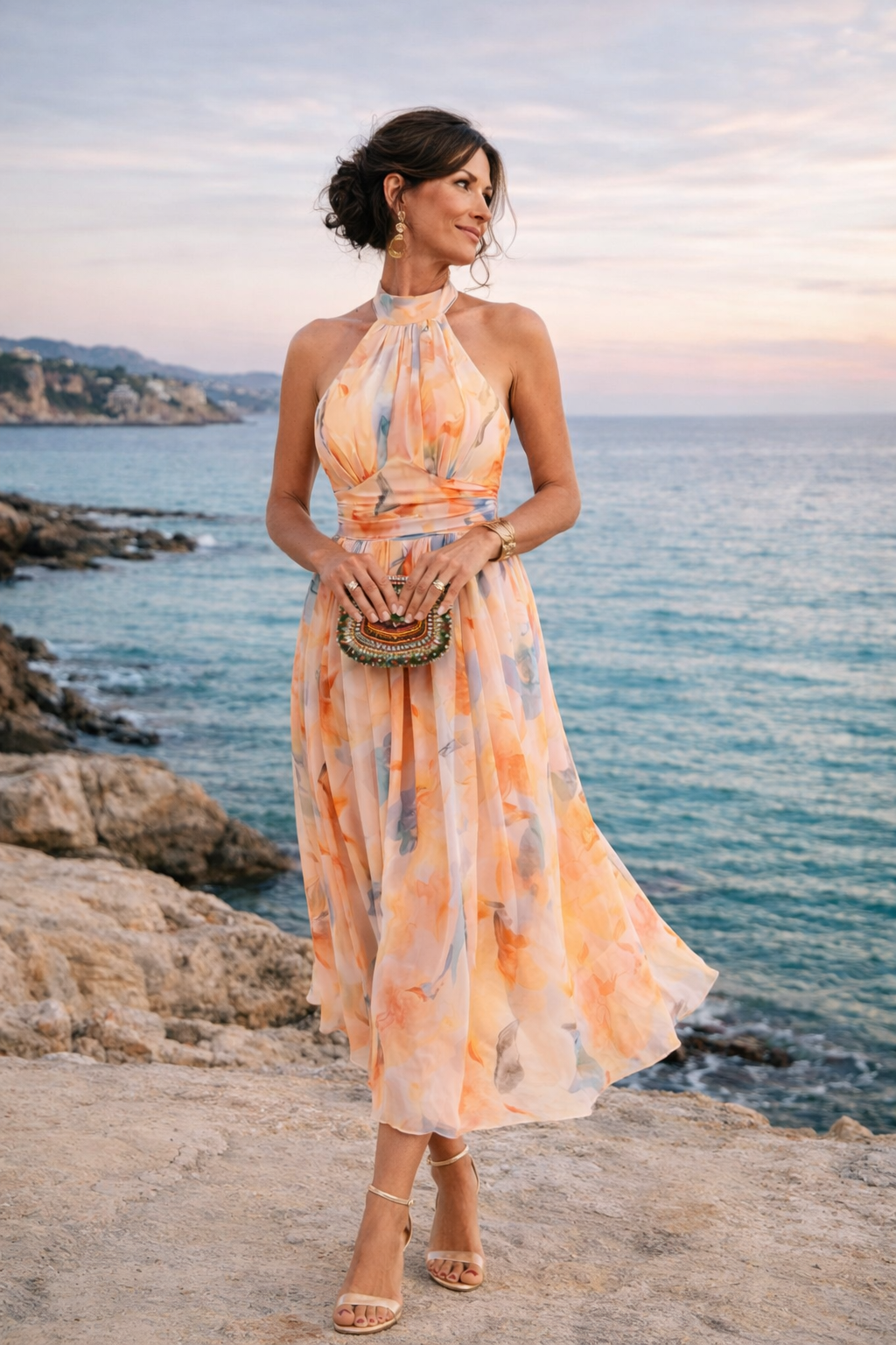 Irene | Vestido con escote halter y estampado de acuarela