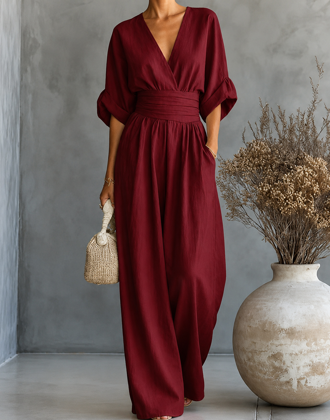 Daniela - Mono elegante de escote en V y pierna ancha