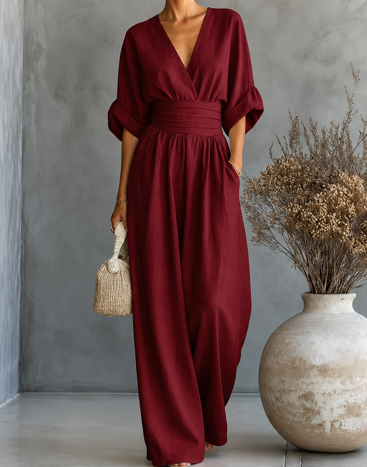Daniela - Mono elegante de escote en V y pierna ancha