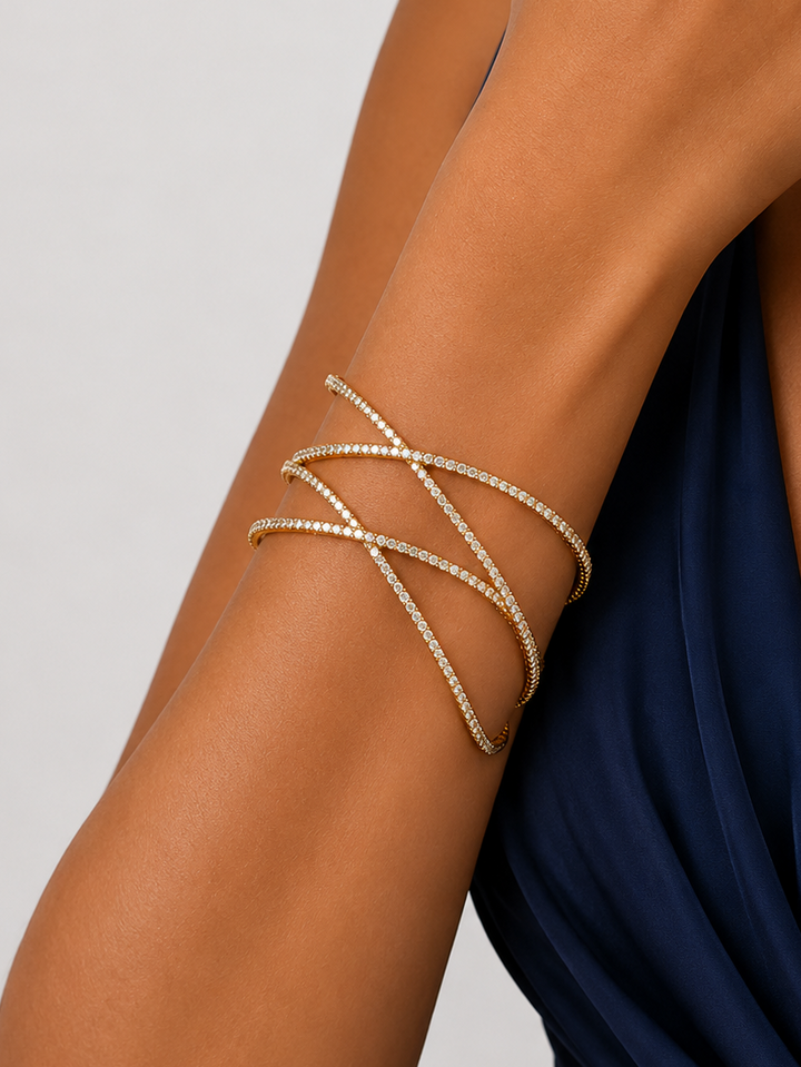 Brazalete cruzado brillos dorado