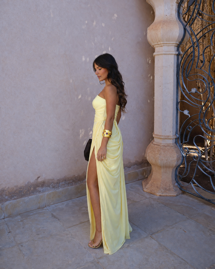 Adriana - Vestido Largo Drapeado con Abertura