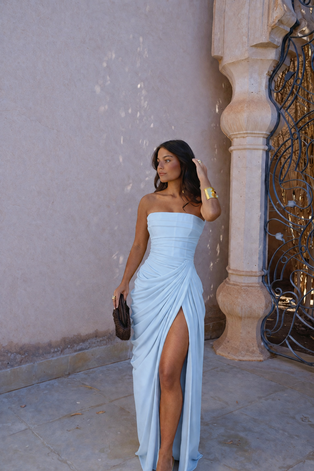 Adriana - Vestido Largo Drapeado con Abertura