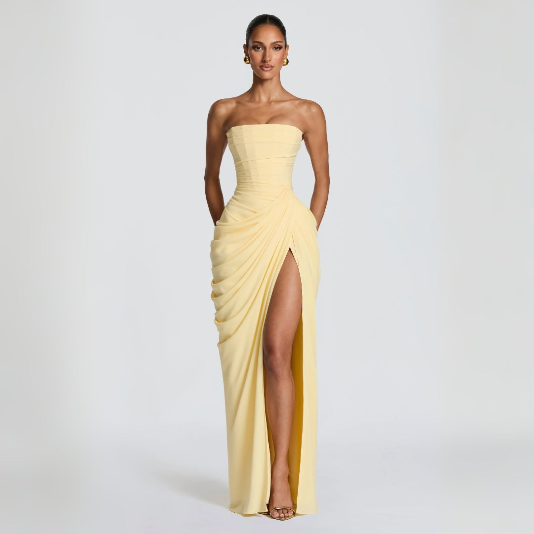 Adriana - Vestido Largo Drapeado con Abertura