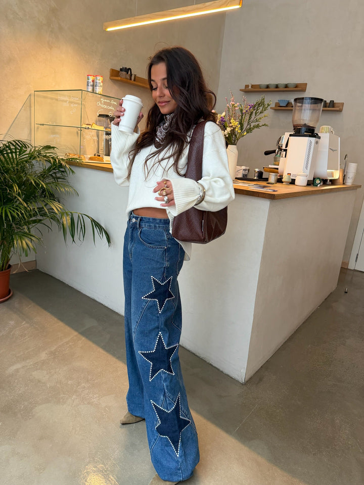 Vaqueros de denim con estrella en azul oscuro