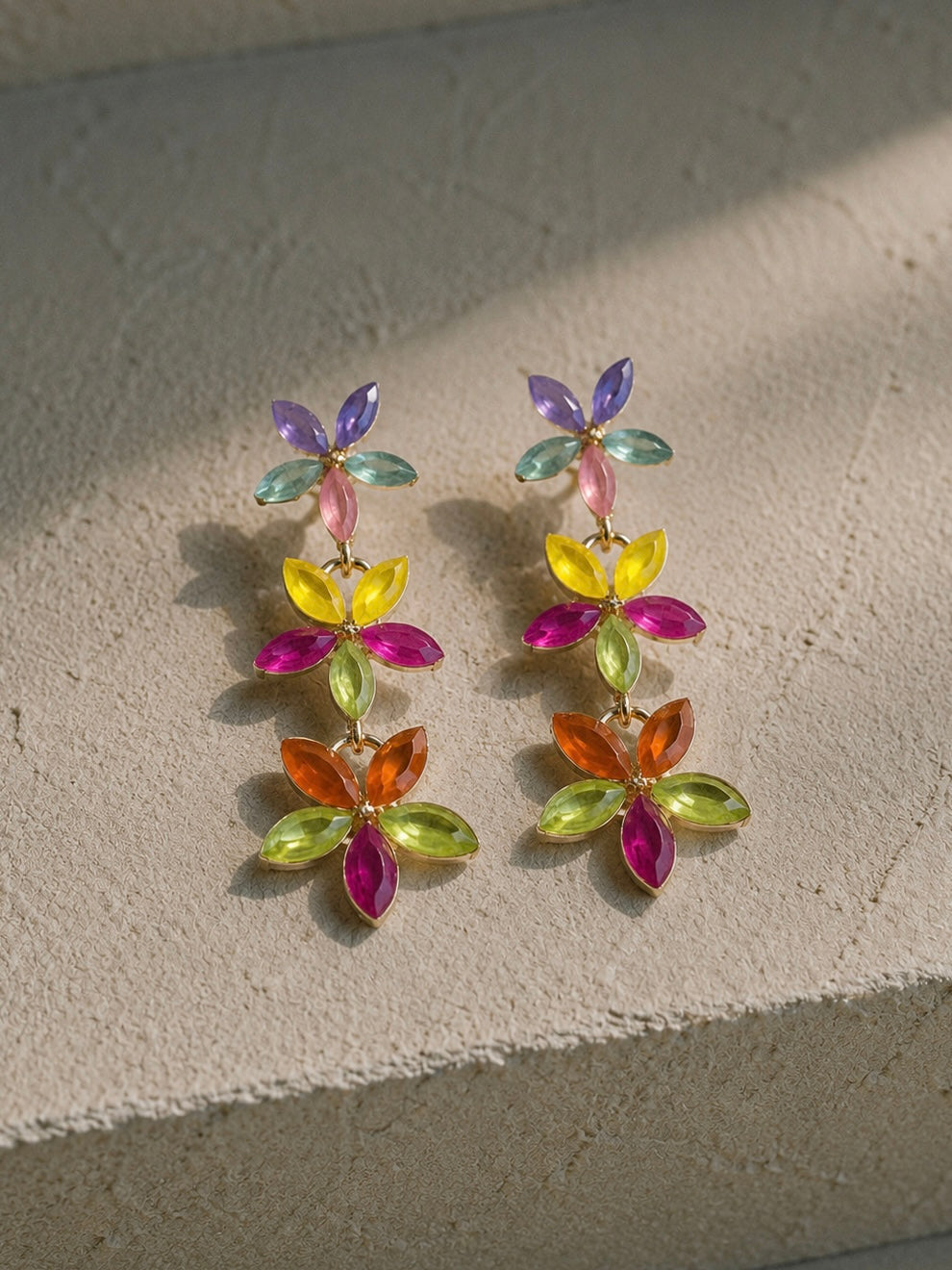Pendientes flores piedras multicolor