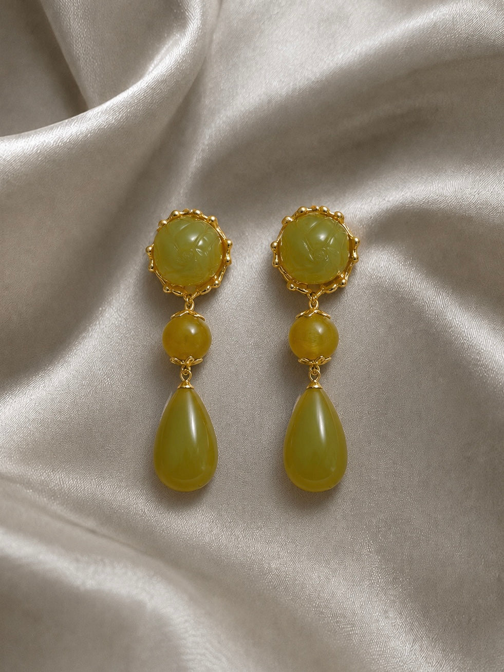 Pendientes cascada gota piedras verde