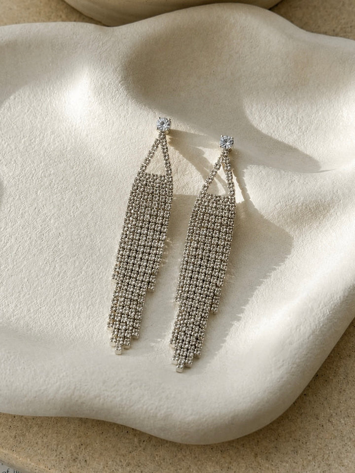 Pendientes cascada brillantes plateados