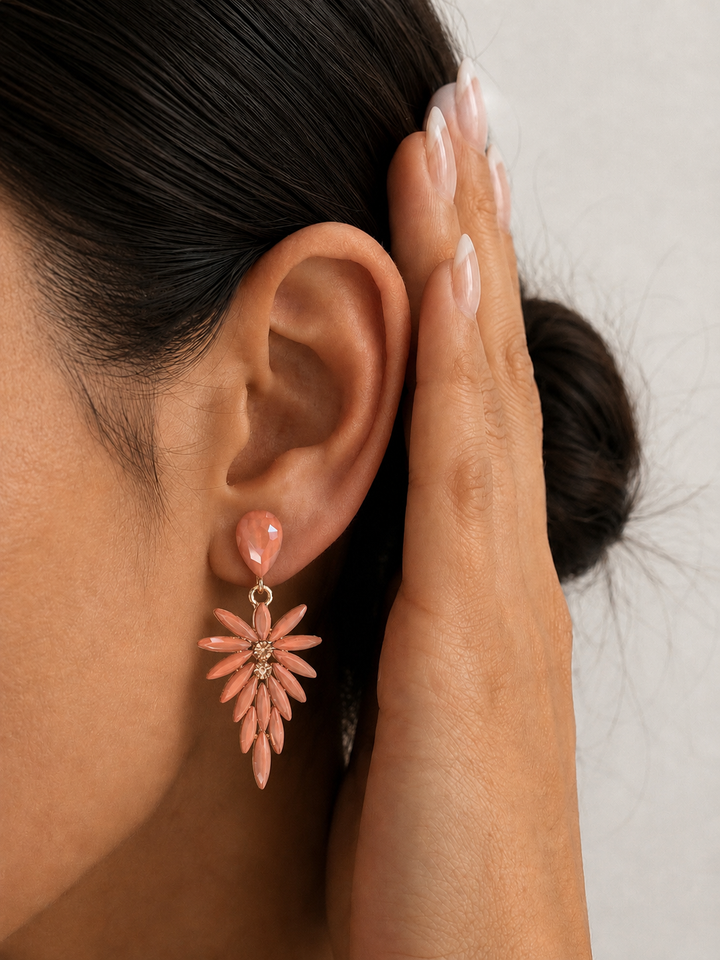 Pendientes hoja brillantes coral