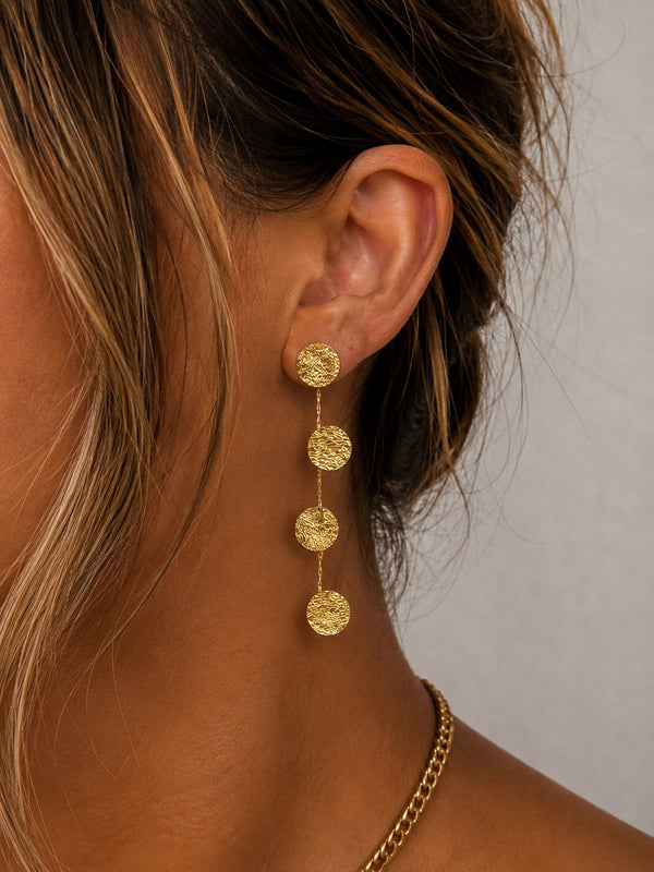 Pendientes cadena medallas doradas