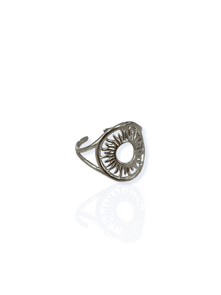 Anillo óvalo sol plateado