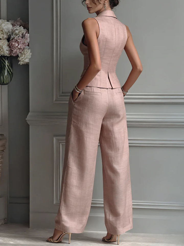 Conjunto de mujer de dos piezas con escote en V y botones