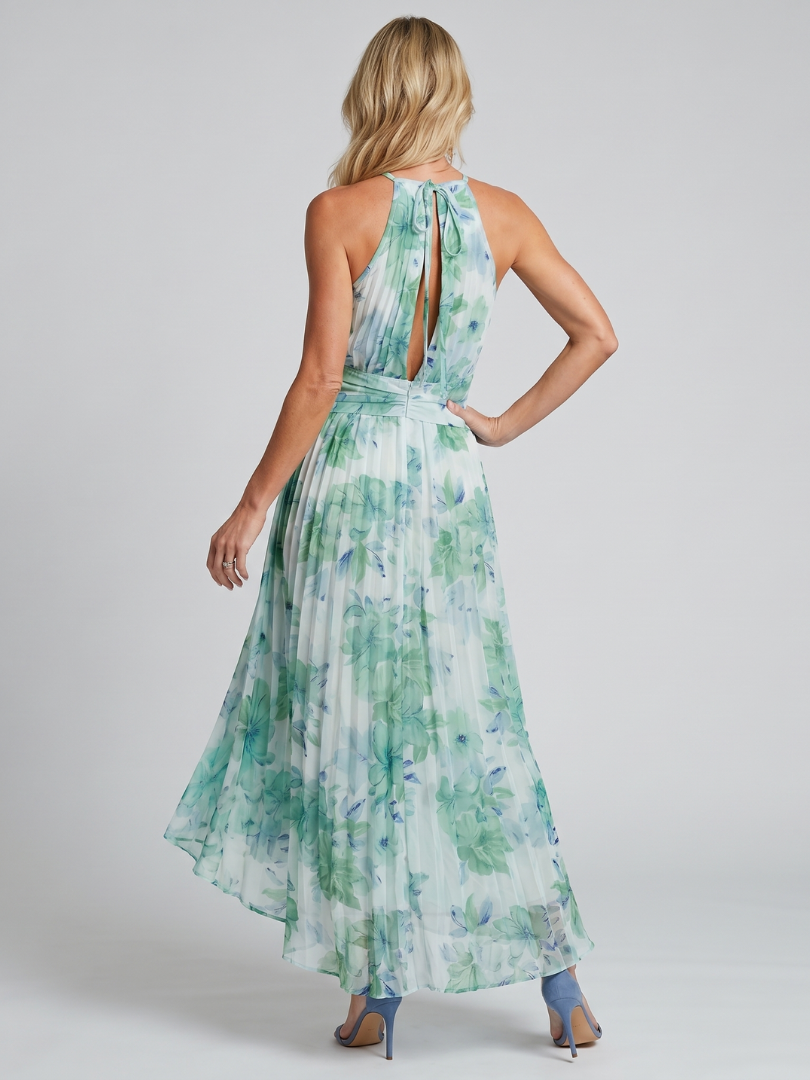 Claudia | Vestido con escote halter y estampado floral suave