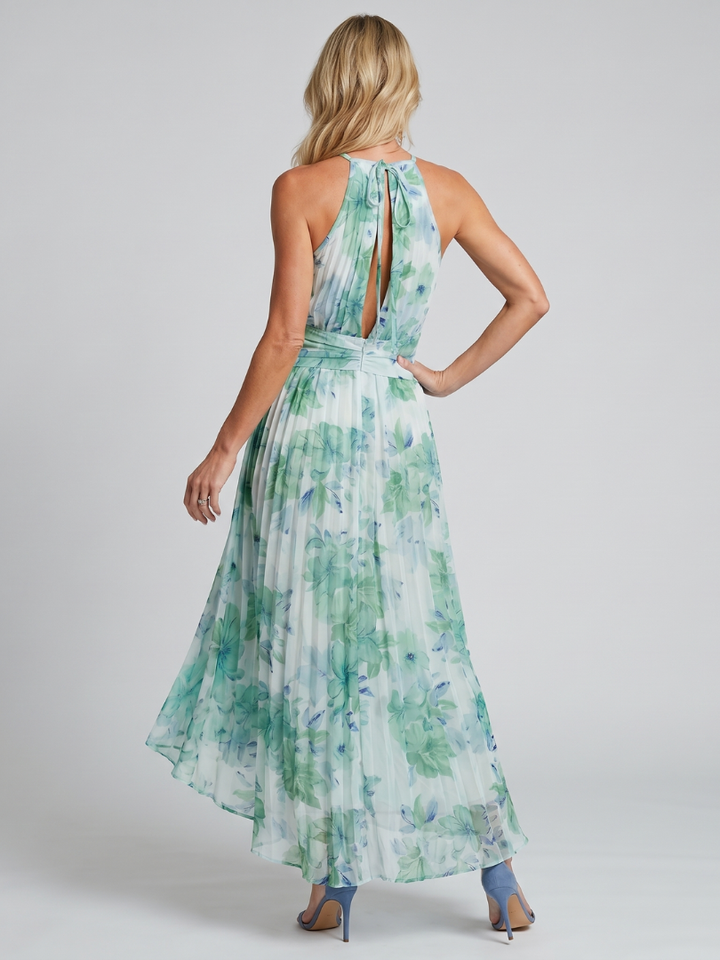 Claudia | Vestido con escote halter y estampado floral suave
