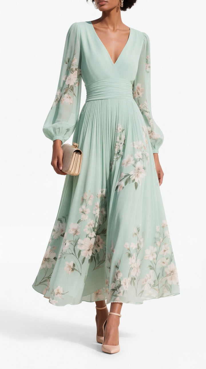 Coral / Vestido con estilo floral con escote