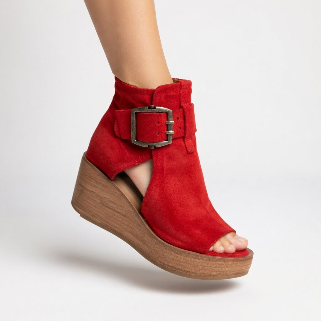 Botines de cuña con puntera descubierta, estilo moderno