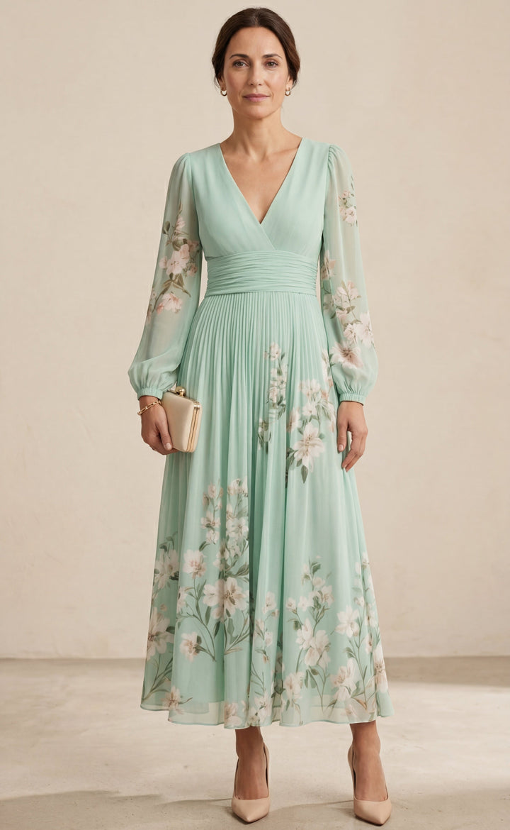 Coral / Vestido con estilo floral con escote