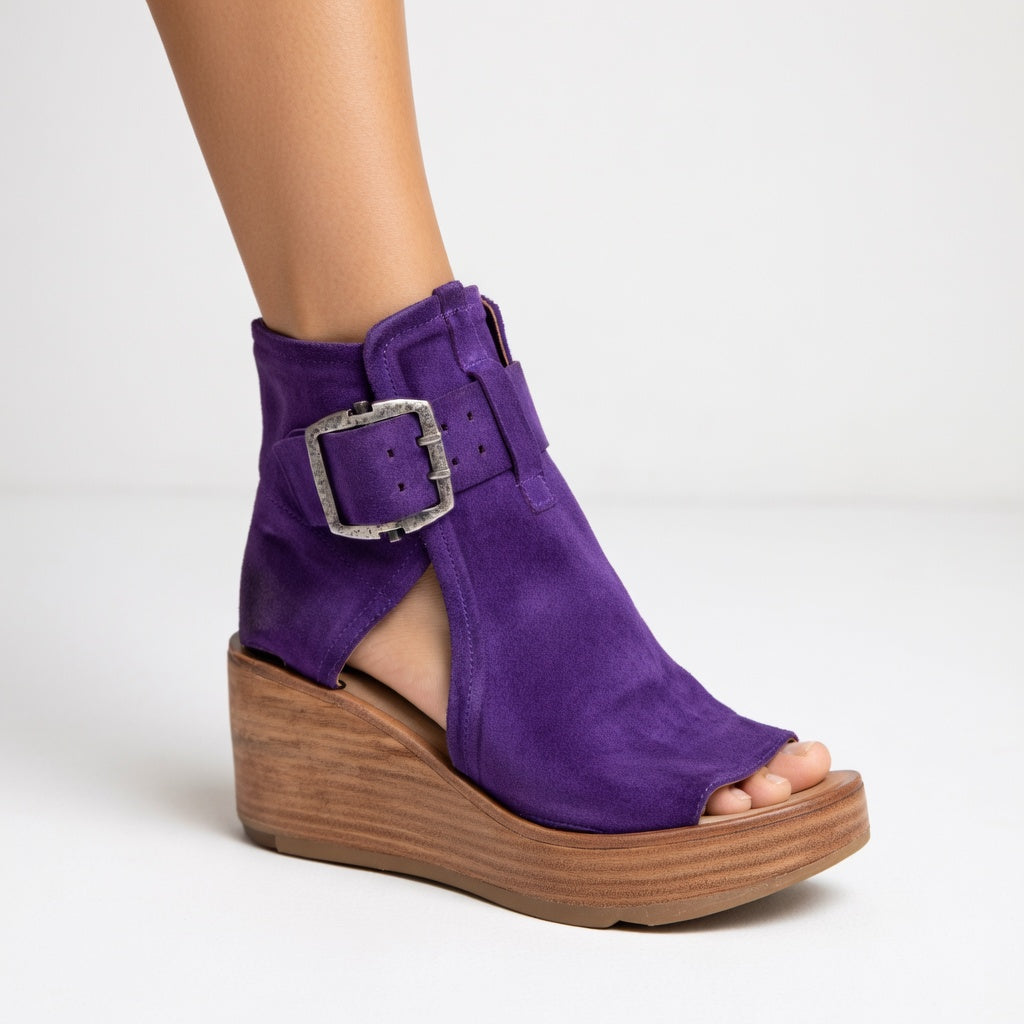 Botines de cuña con puntera descubierta, estilo moderno
