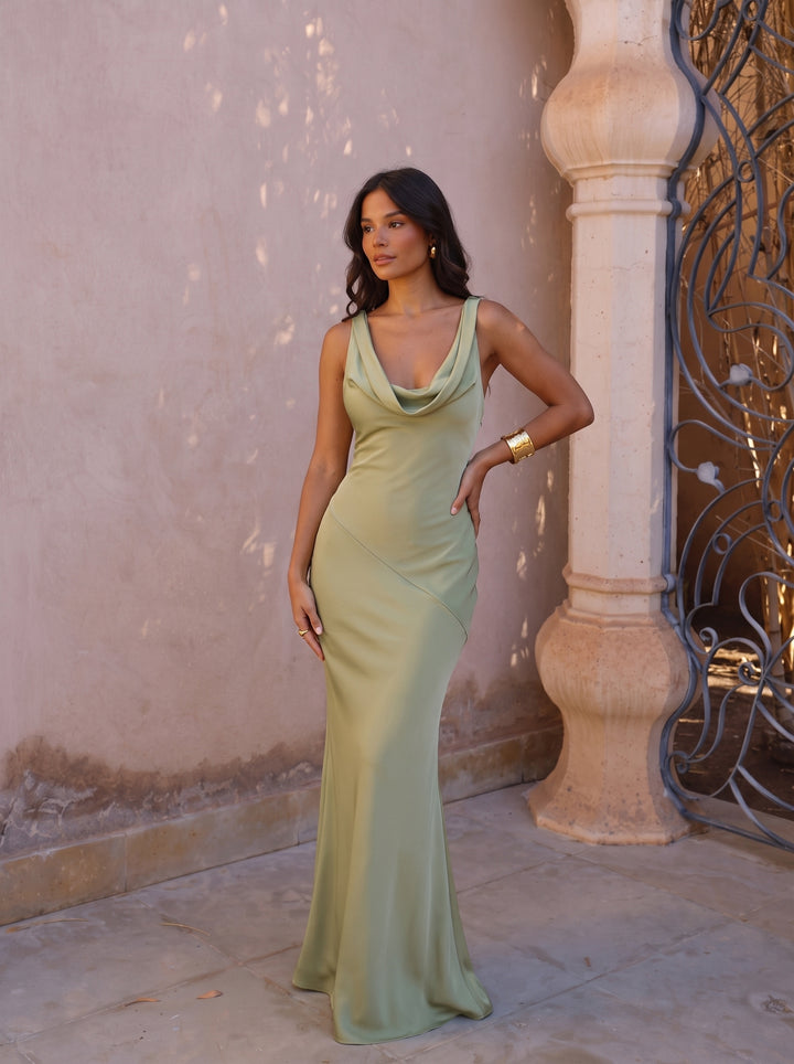 Célestine Vestido Largo — Verde Oliva