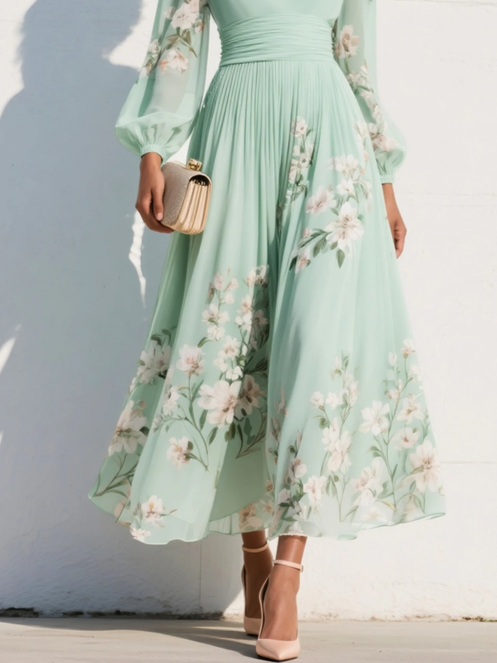 Coral / Vestido con estilo floral con escote