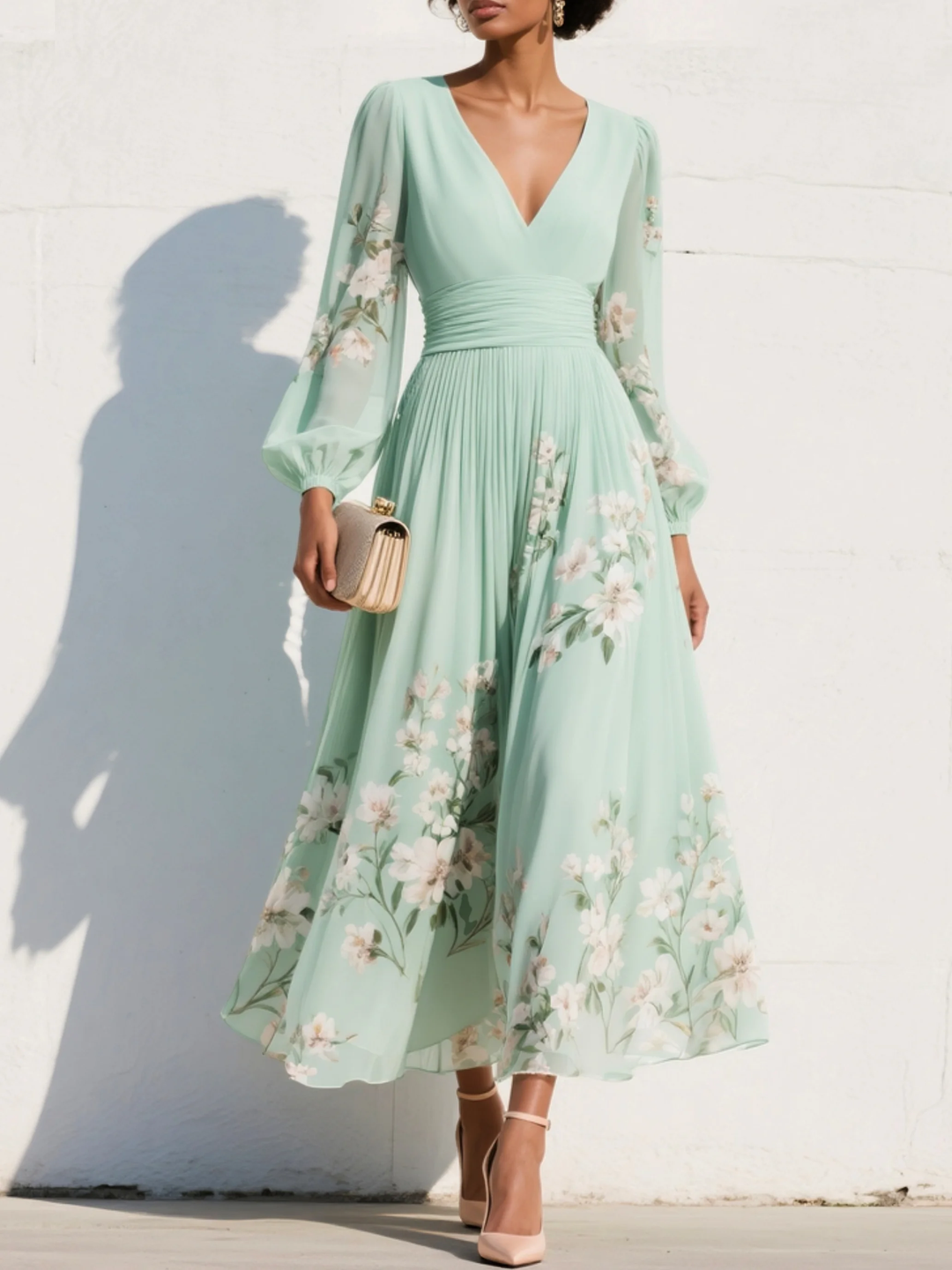 Coral / Vestido con estilo floral con escote