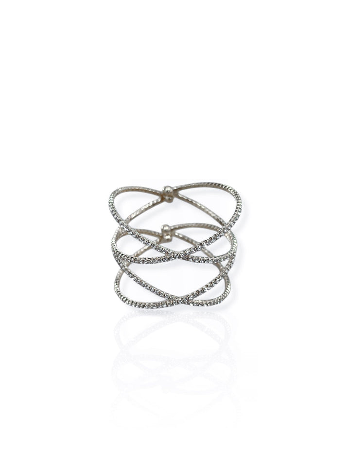 Brazalete cruzado brillos plateado