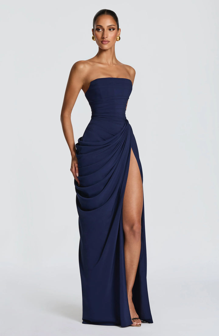Adriana - Vestido Largo Drapeado con Abertura