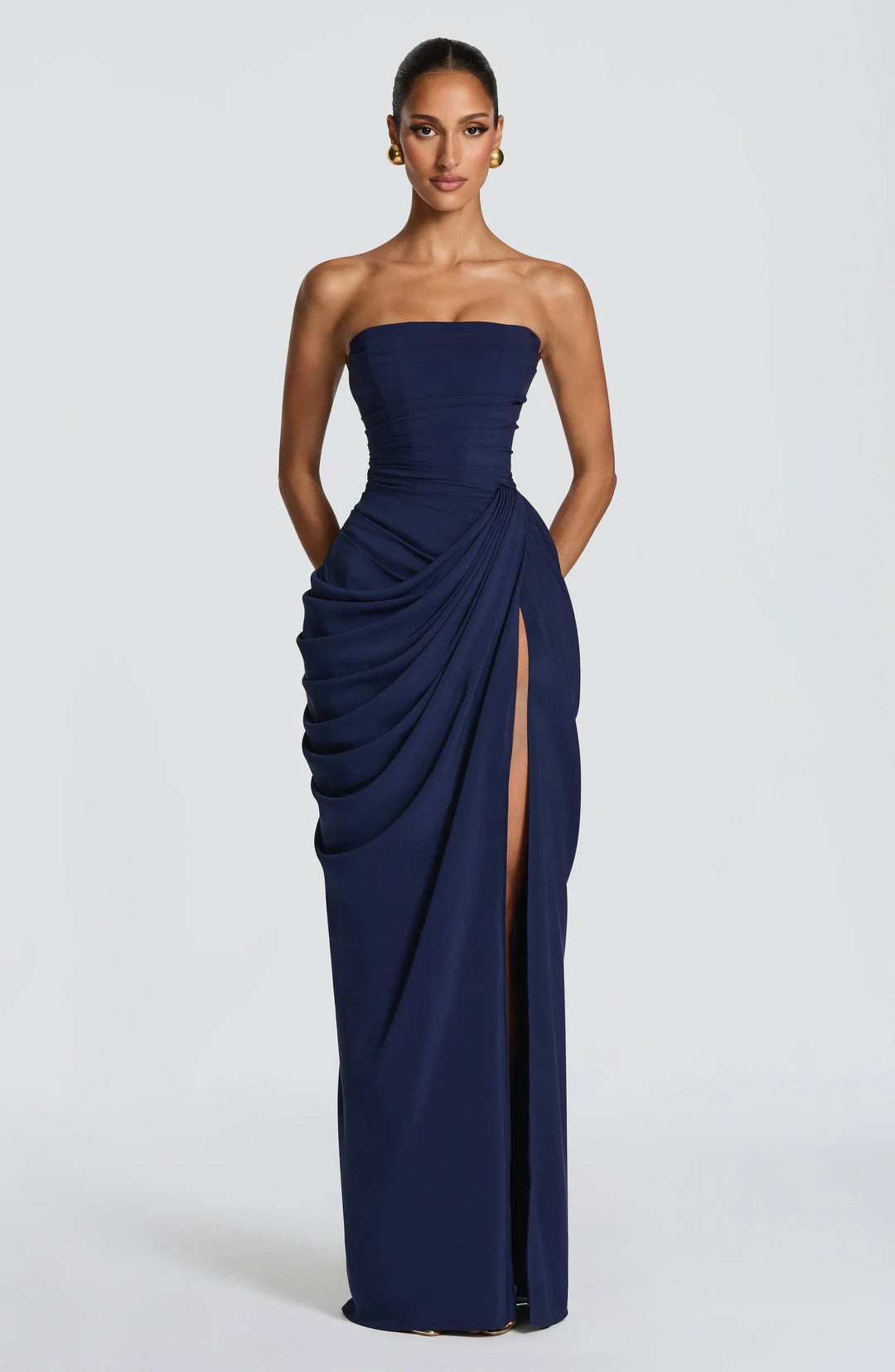 Adriana - Vestido Largo Drapeado con Abertura