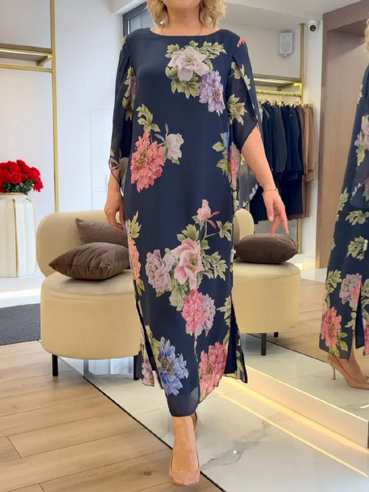 Marisol | Vestido Largo con Estampado de Flores en chiffón Aurora