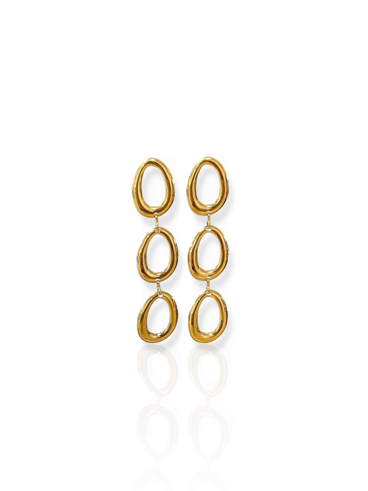 Pendientes cascada óvalos relieve dorados