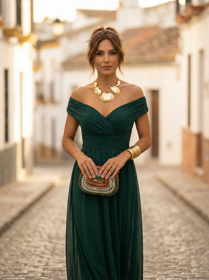 Leo | Vestido largo con cuello en V elegante