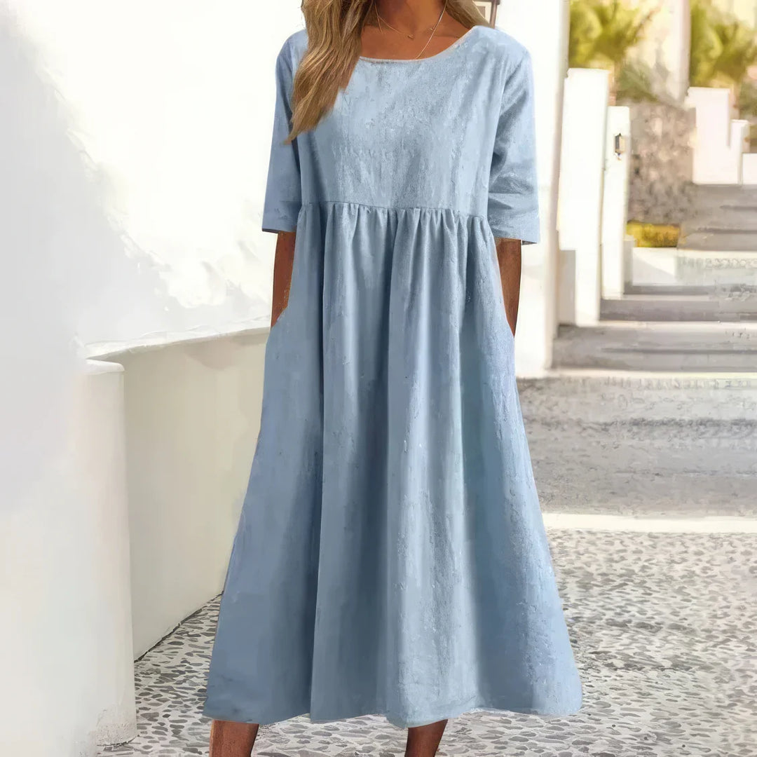 Vestido con Cuello Redondo y Bolsillos